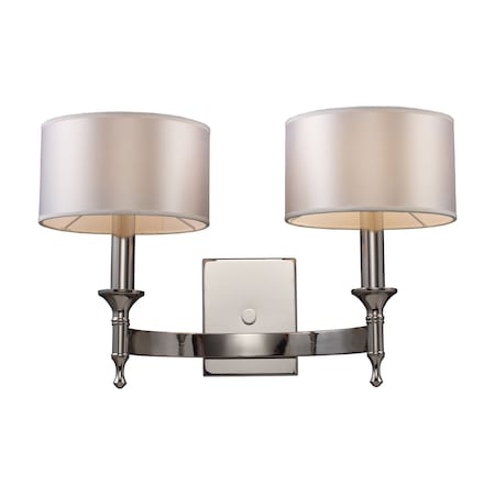 Pembroke 2-Light Wall Lamp In Polished Nickel With White Fabric Shades